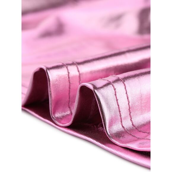 Sparkle Party Tops Short Sleeve Mock Neck Metallic Crop Top Pink - Picture 5 of 6